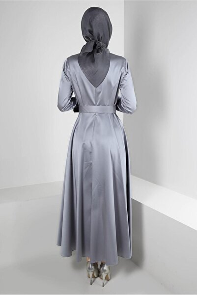 Alvina TAŞ İŞLEMELİ KEMERLİ SATEN ABİYE ELBİSE 50304