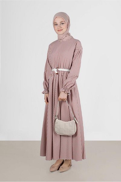 Alvina Φόρεμα Gingham με ελαστική μανσέτα - 42732