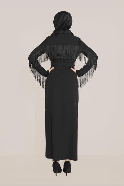 Alvina KOLLARI VE SIRTI PÜSKÜLLÜ KEMERLİ ELBİSE 40626