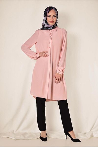 Alvina 4878 Model Revers Tunic with Hidden Buttons and Accessories