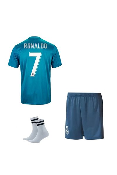 FAMİLYSTAN La Liga Turquoise Realmadrid 2017/18 Ronaldo Soccer Παιδική φανέλα 3 τεμαχίων