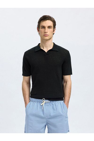 Selected Homme Polohemd aus Strick Häkel-Look