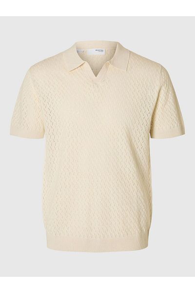 Selected Homme Polohemd aus Strick Häkel-Look