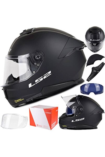 LS2 Stream 2 Mat Siyah Kapalı Motosiklet Kaskı Şeffaf Camlı