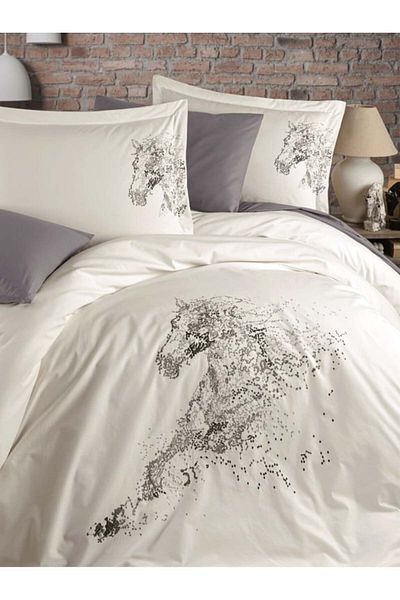Okya Home Miraluxe Cream 100% Cotton Satin Bed Linen Set 6 Pcs 200x220 Cm & Gift Turkish Coffee Set