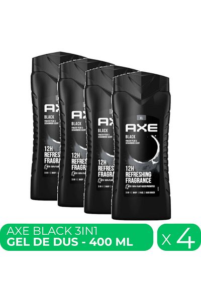 Axe Black 3in1, men's shower gel, 4 pcs x 400 ml