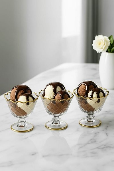 TrendDeco Gold Gilded 6-Piece Footed Glass Bowl Ice Cream Bowl Magnolia Pudding Bowl