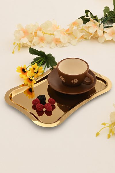 AKSESUAR EVRENİ Naldo Stainless Italian Model Coffee Presentation Tray Gold 1 Piece