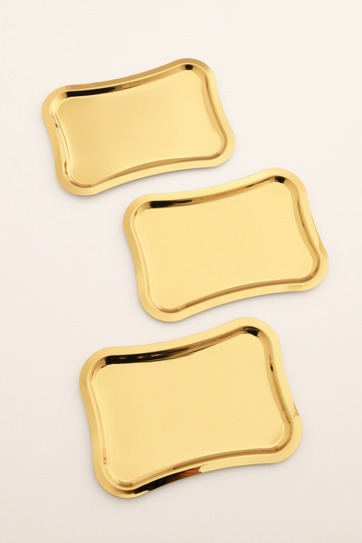 AKSESUAR EVRENİ Naldo Paslanmaz Italyan Model Hakve Sunum Tepsisi Gold 3 Lü Takım