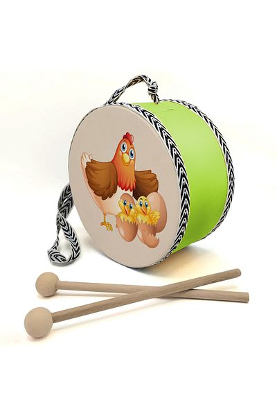 BAKSEPETE Chicken Family Printed Leather Toy Children's Drum Green (2-5 Years Old)
