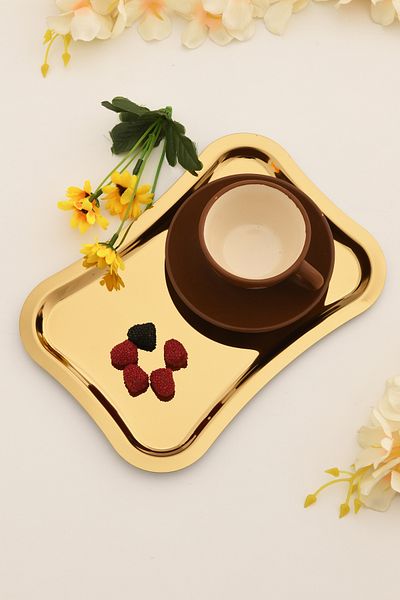 AKSESUAR EVRENİ Naldo Stainless Italian Model Coffee Presentation Tray Gold 1 Piece