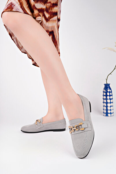 pasyone Gray Ballerina Buckle Detailed Casual Shoes