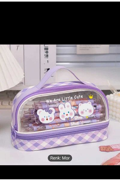 EMKSHOP Cute Cartoon Multi-Section Transparent Pencil Case Useful Large Capacity Pencil Holder