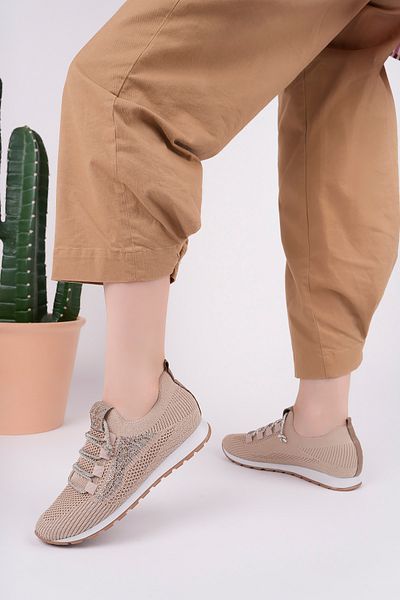 pasyone Beige Women's Stone Detailed Knitwear Casual Shoes