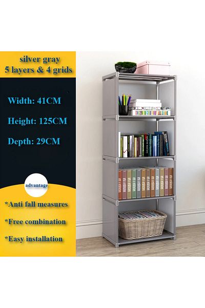 Choice 4 Grids Simple Bookshelf Multi-layer Bookshelf Storage Racks Bedroom Book Shelf Organizer Easy Assem