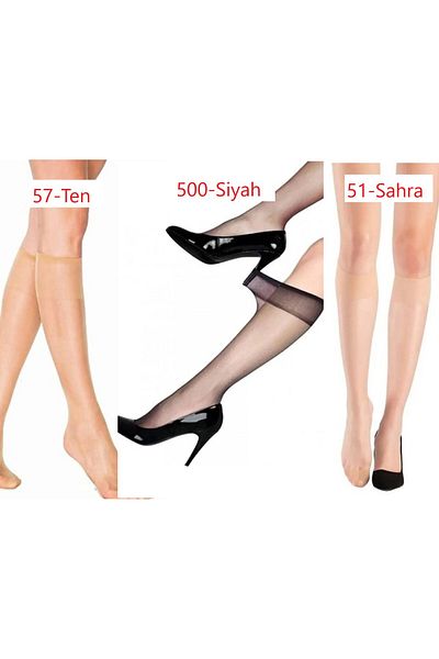 Müjde Fit Shiny Super Thin (15 Den) Knee-High Black-Skin-Light Socks 6 Pairs