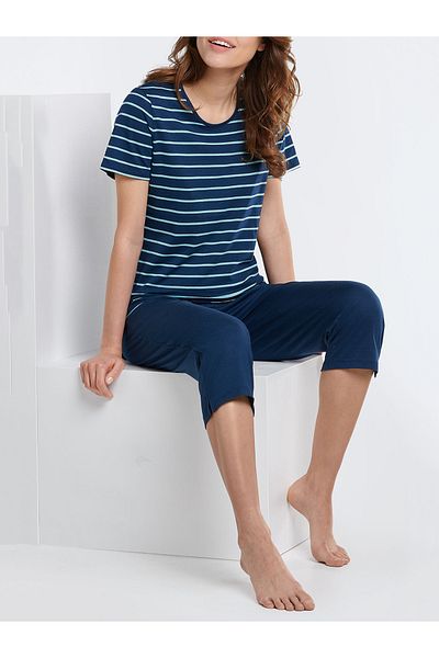 Schiesser Kurzarm Schlafanzug Capri Pant Schlafanzug Pyjama Schlafmode Bequem