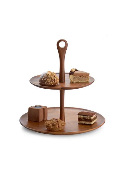 Billi Two-tier Serving Platter, Made Of Natural Thai Wood, Capacity. 32cm / 34cm