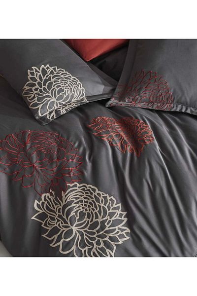 Okya Home Eterna Charcoal & Copper Cotton Satin Bed Linen Set 6 Pcs 200x220 Cm & Gift Turkish Coffee Set