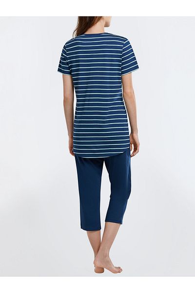Schiesser Kurzarm Schlafanzug Capri Pant Schlafanzug Pyjama Schlafmode Bequem