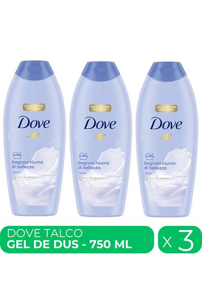 Dove Talco, gel de dus hidratant, 3 buc x 750 ml