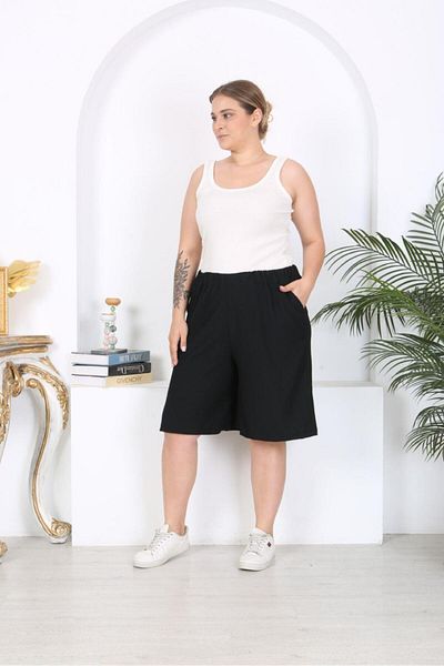 EMEZ Black Wrinkle Fabric Casual Shorts