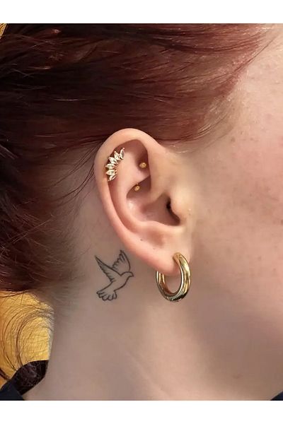 Happy Vibes Gold Helix Tragus Snug Conch Daith Earlobe Steel Leaf Cartilage Earring Piercing