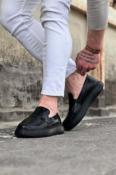 Wagoon Wg161 Charcoal Patent Leather Men's Casual Shoes