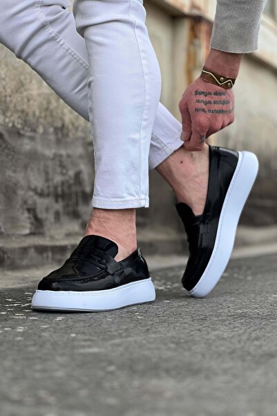 Wagoon Wg161 Black Patent Leather Men's Casual Shoes