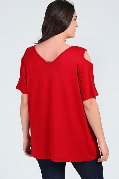 Curvy Trend Large Size Shoulder V Window Short Sleeve Blouse