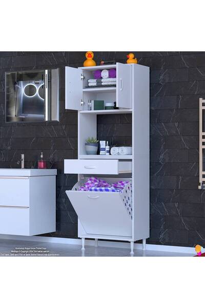 Modilayn ARDA 55x173x32,5 cm 1 Çekmece 1 Göz Sepetli ve 3 Raf Akıllı Dolap ile Dağınıklığa Son