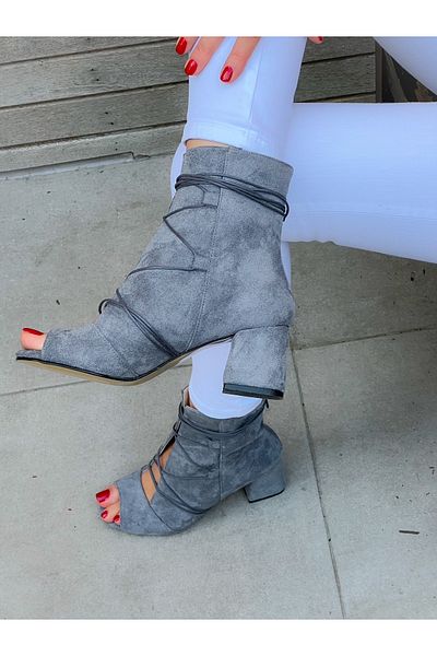 irmona Smile Gray Calf Suede Lace up 5 cm Heel Summer Boots