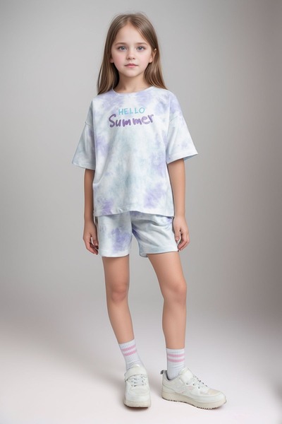 Loule Girls Clothing 100% Cotton Oversize Print T-Shirt & Shorts Two Piece Set Ll.P01.O2.L01.010