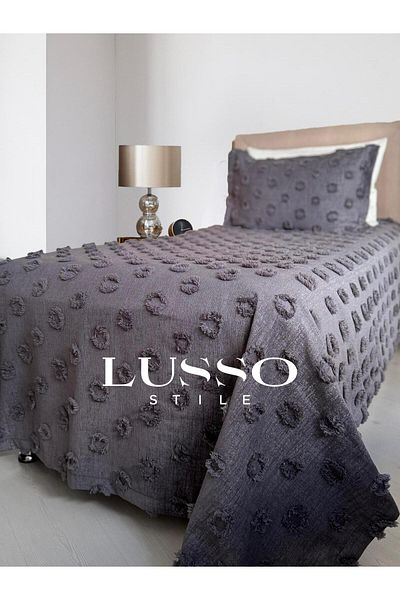 lusso stile Pompon Single Pique Set Anthracite Gray 180X250 and 1 Pillow Single