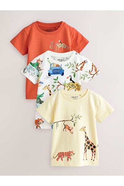 Next Baby Σετ μπλουζών 3 τεμαχίων με κοντό μανίκι με σχέδιο Safari από 100% βαμβάκι