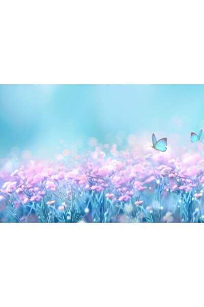 Zumzeria Pânză Tablou Fluturi fluturi și flori roz sălbatice pe pajiște, 80x50cm