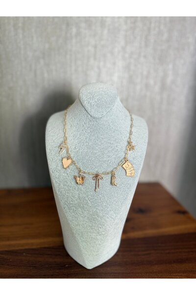 Home Kalp Kurdele ve Yıldız Detaylı Charm Kolye