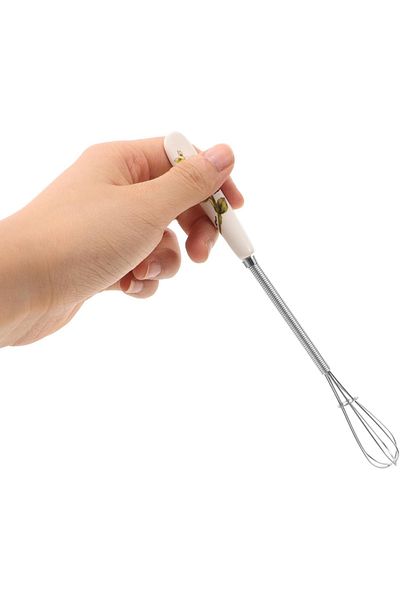 FORSEİ LUCA Mini Egg Beater Flour Beater Coffee and Milk Beater 19 cm Patterned Porcelain Handle