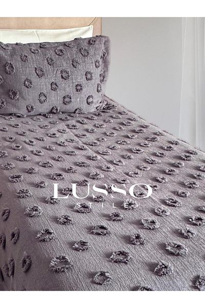 lusso stile Pompon Single Pique Set Anthracite Gray 180X250 and 1 Pillow Single