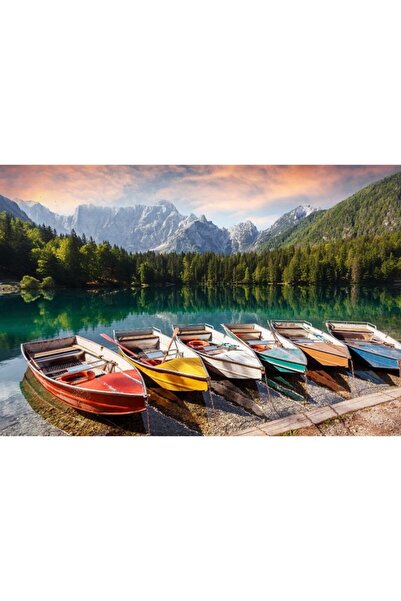 Zumzeria Καμβάς Tablou Παραμυθένια Λίμνη με Βάρκες στο Νερό και Πολύχρωμο Ουρ...