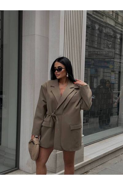 Friday Mood Women's Double Collar Blazer Jacket with Lacing Detail