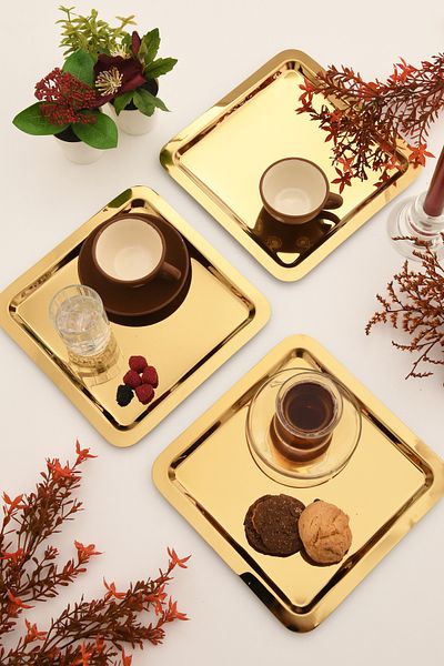 AKSESUAR EVRENİ Orlen 3-Piece Stainless Coffee and Multi-Purpose Presentation Tray Square