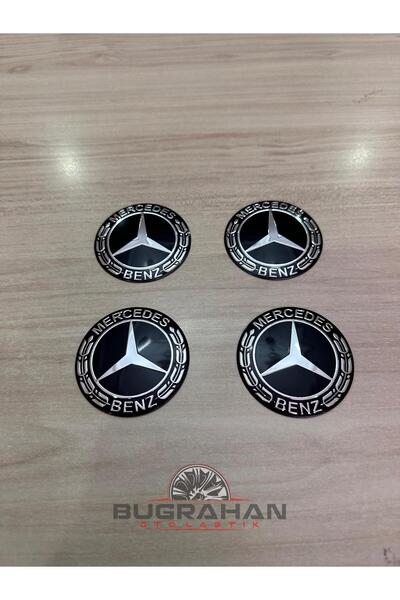 OEM Metal Mercedes Tasarım Jant Göbeği Göbek Arması 56 Mm A Kalite Sticker Logo 4'lü Set