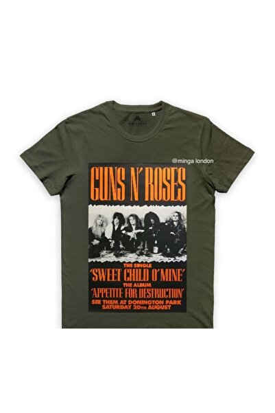 Minga London تي شيرت GUNS N' ROSES كاكي مطبوع من الأمام مقاس كبير -Mingalondon