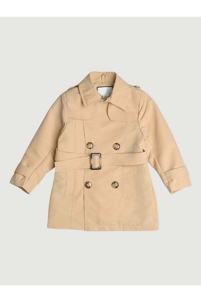 wakawakakidsstore Front Buttoned Girl's Trench Jeans - Beige