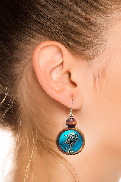 Tahtakolik أقراط خشبية على شكل مرساة وبوصلة ومقود