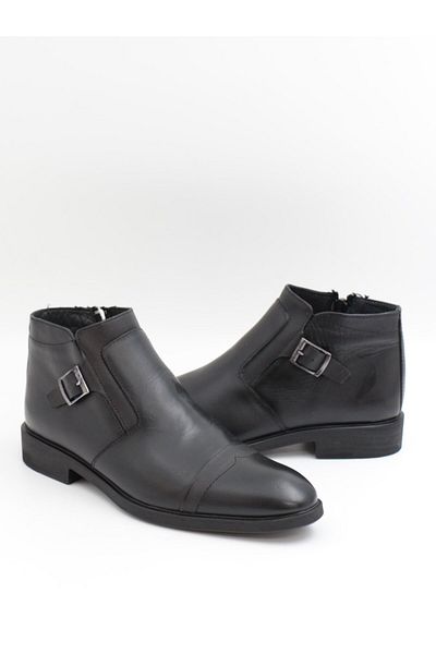Nesil Shoes Thrtrk 2301-2 Μαύρες ανδρικές μπότες από γνήσιο δέρμα από καουτσούκ
