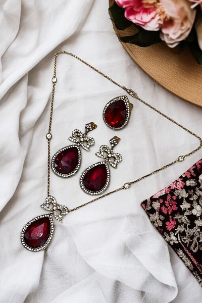 FAYRA ACCESSORIES Zircon Stone Bow Figured Big Water Drop Earrings Necklace and Adjustable Ring Set