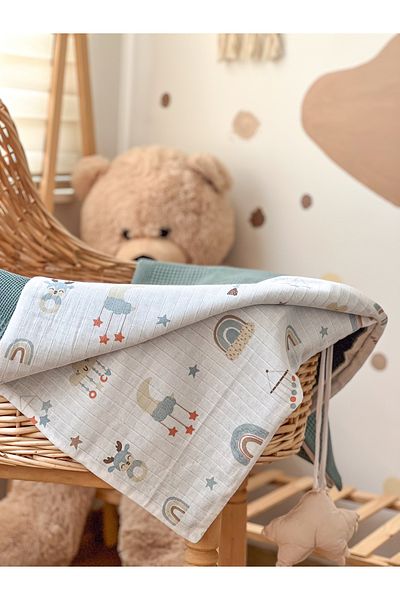 MİLNA BABY&KİDS بطانية أطفال موسلين بطانية أطفال مزدوجة الجوانب موسلين بطانية أطفال 100 × 100 سم