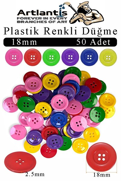 Artlantis Renkli Düğme Plastik 1.8 cm 50 li 1 Paket 18 mm Plastik Renkli Düğm...